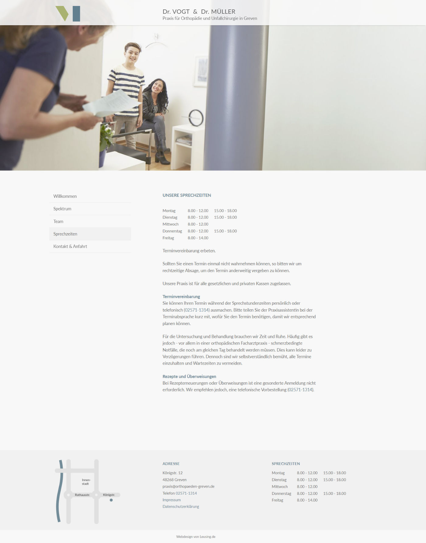 Screenshot der Webseite für Orthopäden Greven